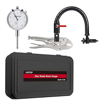 XUNTOP 0-1/0.001" Runout Gauge Set Dial Disc and Rotor/Ball Joint Gauge Dial Indicator with 13.77" Flexible Arm and 7" Locking Plier Disc Brake Rotor Gauge Set for Automotive Mechanical Industrial