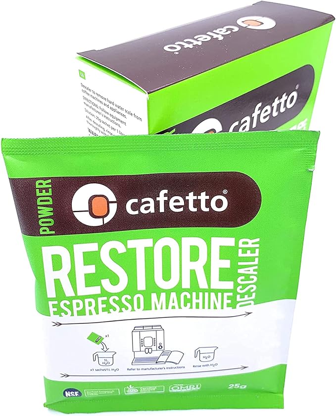 Cafetto Restore Espresso Machine Descaler, Coffee Machine Cleaning Powder for Use In Organic Systems (4 Single Use Packets)