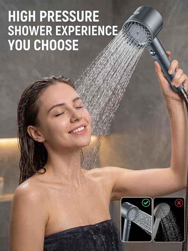 Cobbe Filtered Shower Head with Handheld, High Pressure 5 Spray Mode Showerhead with Filters, Built-in Power Wash for Hard Water, Gray
