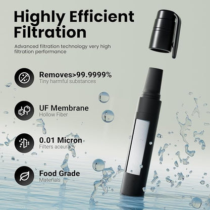 Portable Water Filter Straw Survival, Essential Camping & Hiking Gear, Water Purification Straw for Travel, Biking and Emergency Preparedness