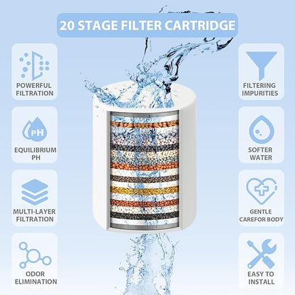 2Pcs 20 Stage Shower Filter Replacement Cartridge, Shower Head Filter Refill for Hard Water Chlorine Heavy Metal, Fit Any Similar Design Shower Water Filter