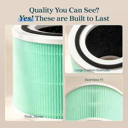 LEVOIT Core 300-P Replacement Filter for Toxin Absorber, Genuine Core300S-P Air Purifier Filters, Supports HEPA Sleep Mode, High-Efficiency Activated Carbon, Core 300-RF-TX, Green