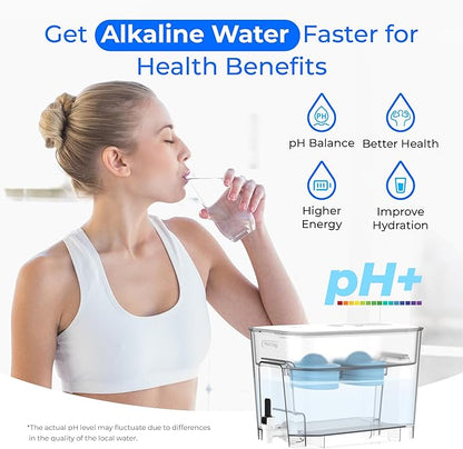 Waterdrop WFD-22W-DF-A Water Filter Dispenser, Alkaline 40-Cup Water Purifier, 2 Built-in Filters, 8X Faster Filtration, 200-Gallon Lifespan, Mineralized Alkaline Water, Reduces Chlorine, White