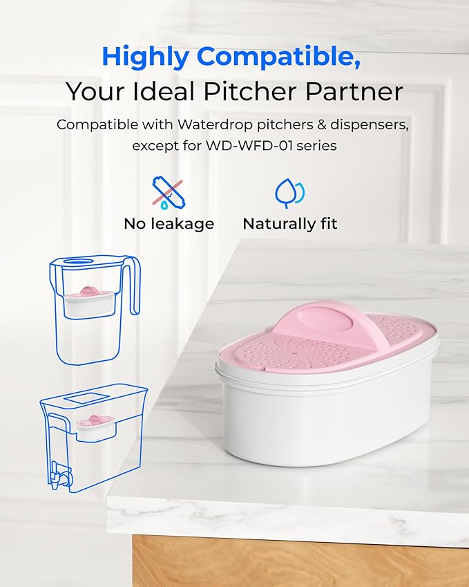 [Original] Waterdrop PF-01MG Magnesium Water Filter Replacement for Waterdrop Pitcher and Dispenser, Reduces Chlorine, Odors, Improved Coffee Taste, Last Up to 2 Months or 100 Gallons, 1 Pack