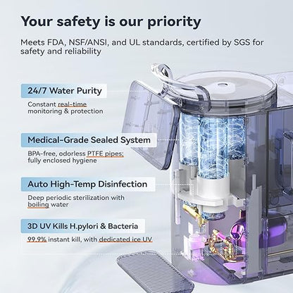 Y60AC（2nd Gen Cold & Hot Countertop Reverse Osmosis Water Mineralization System— Natural Mineral Activation, 10-Stage RO Filtration,Ultra Dual UV, Alkaline Water, 11-Temperature