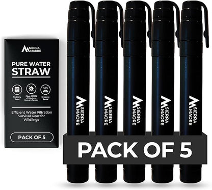 Sierra Madre Portable Water Filter Straw – 264 Gallon Water Filtration for Backpacking, Camping, Hiking, Travel - Ideal for Outdoor Emergency Hydration & Supplies - Portable & Lightweight (Pack 5)