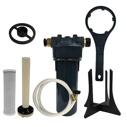 On The Go Portable 16,000 Grain RV Double Water Softener (NOT Made in China) with the On The Go Water Softener Salt Regeneration Kit and Carbon Filter