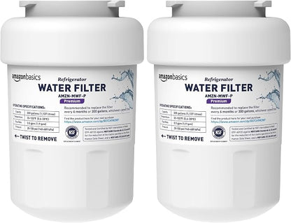 Amazon Basics Replacement GE MWF Refrigerator Water Filter Cartridge - Premium Filtration (Pack of 2)