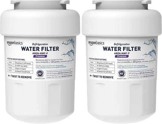 Amazon Basics Replacement GE MWF Refrigerator Water Filter Cartridge - Premium Filtration (Pack of 2)