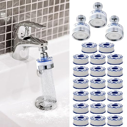 23 Pcs Sink Water Filter Faucet Set, Universal 360 ° Rotating Kitchen Faucet Water Purifier, Bathroom Faucet Filter Removes Chlorine Fluoride Hard Water for Home Kitchen w/20 Cartridge