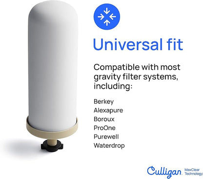 Culligan MaxClear 2.25 Gallon Gravity Water Filter System, Brushed Stainless-Steel Countertop Water Filter NSF/ANSI Certified to Reduce Microplastics, Lead & Total PFAS, with 4 Ceramic Filters