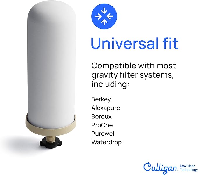 Culligan MaxClear 2.25 Gallon Gravity Water Filter System, Polished Stainless-Steel Countertop Water Filter NSF/ANSI Certified to Reduce Microplastics, Lead & Total PFAS, with 4 Ceramic Filters