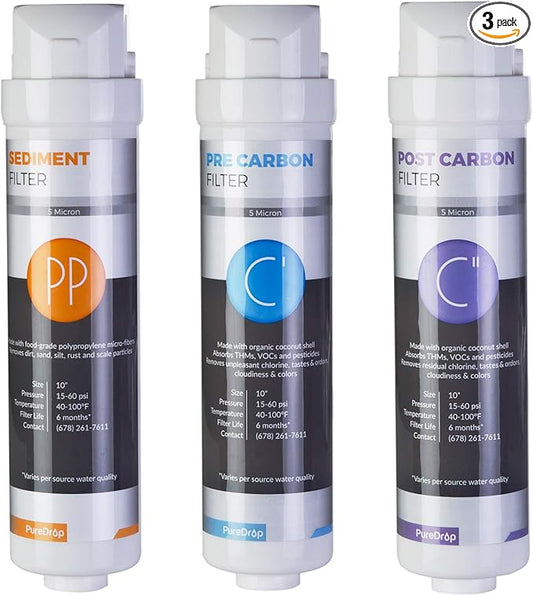 PureDrop CUW4 Ultra-filtration Under-Sink 3-Stage Prefilter Replacement Water Filter Cartridges (no membrane included)