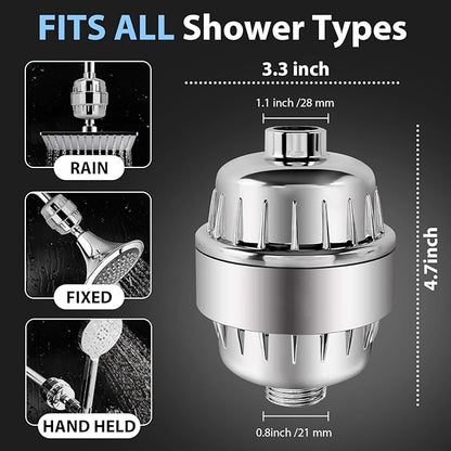 Shower Filter, 25-Stage Shower Head Filter for Hard Water, High Output Shower Water Filter Removes Chlorine, Heavy Metals, Shower Water Softener Improve Skin and hair (Inl. 2 Filter Cartridges)