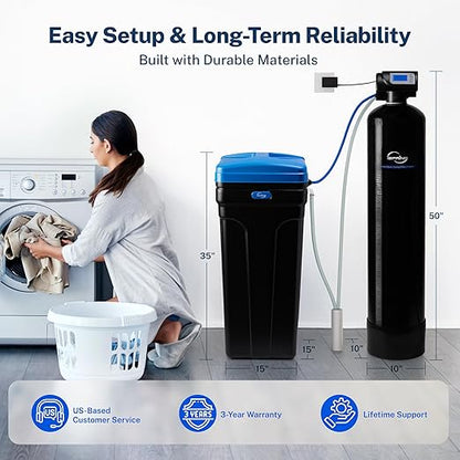 iSpring WCSTB45KG Whole House Water Softener System, 45,000 Grains High Capacity Water Softener Removes Hard Water and Scale, Automatic Backwash and Regeneration, for Whole House & Commercial Use