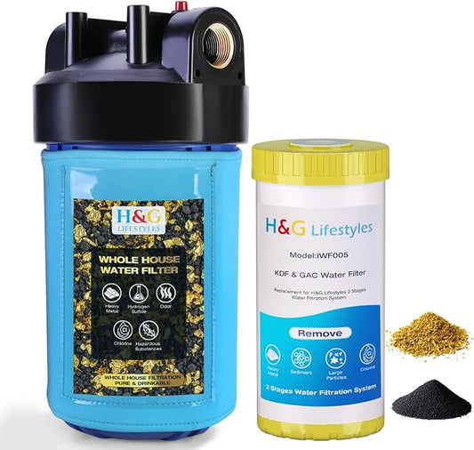 H&G Lifestyles RV Water Filter System for Camper,Inline Water Hose Filter for RV Drinking Water,KDF Carbon Filter,Garden Hose Water Filter with KDF Granular Activated Carbon, Up to 50,000 Gallons