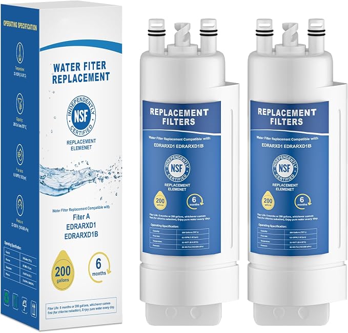 EDRARXD1 Water Filter Replacement, Compatible with Whirlpool EDRARXD1, Everydrop Filter A, EDRARXD1B, WRMF3636RZ, WRMF3636RW, WRMF3636RB, 2 Pack