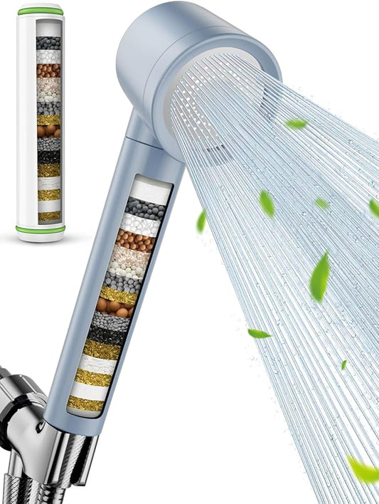 Ion Drops Filtered Shower Head with Handheld, High Pressure Shower Heads with 3 Spray, Showerhead with Filters Hand held for Hard Water, Remove Chlorine, Reduces Dry Itchy Skin (Blue)