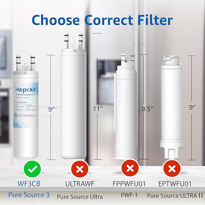 WF3CB Water Filter Replacement, HP006 Compatible with Frigidaire WF3CB, Pure Source 3, WF425, 706465, 242069601, 242086201, 242017800, Height 9 inches, 1 Count