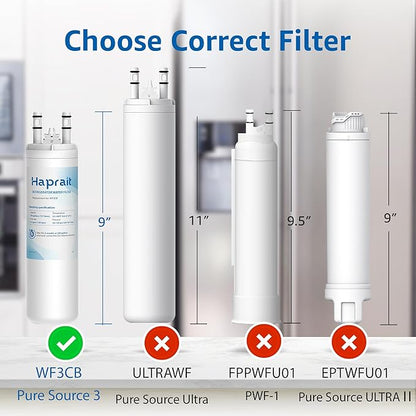 WF3CB Water Filter Replacement, HP006 Compatible with Frigidaire WF3CB, Pure Source 3, WF425, 706465, 242069601, 242086201, 242017800, Height 9 inches, 3 Count