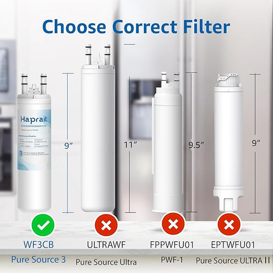 WF3CB Water Filter Replacement, HP006 Compatible with Frigidaire WF3CB, Pure Source 3, WF425, 706465, 242069601, 242086201, 242017800, Height 9 inches, 3 Count
