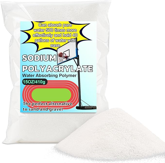 RAINFLOW 15OZ Water Absorbing Polymer - Sodium Polyacrylate Alternative to Sand for Basketball Hoop Bases,Sign,Soil Moist Water Crystals,Sand Bags for Umbrella Base Eco Gel for Camping Toilet