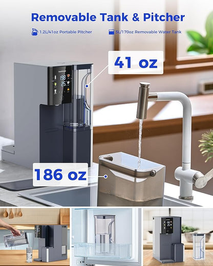 CT910H Reverse Osmosis Water Filter Countertop, 3S Instant Hot RO Water Filtration System, 7-Stage Water Purifier with Portable Pitcher, NSF/ANSI 372,42,58, Reduce TDS PFAS, No Installation
