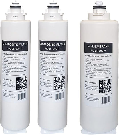 USWF 2-Year Replacement Filter Set for RO-2F-600 Tankless Reverse Osmosis System, Pack of 2 CF Filters and 1 RO Membrane