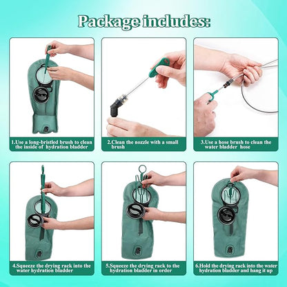 Patelai 2 Set 8 in 1 Hydration Bladder Cleaning Kit Includes 3 Different Brushes and Drying Collapsible Bladder Frame, Water Reservoir Backpack Cleaning Kit