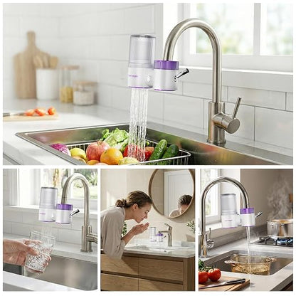 Vortopt T10-Purple Water Purifier for Faucet, 360° Rotary Faucet Filter | Carbon Block Filter Reduces 99% of Chlorine & Improves Taste. 350-Gallon Faucet Water Filter for Sink Faucet, With 1 Filter.