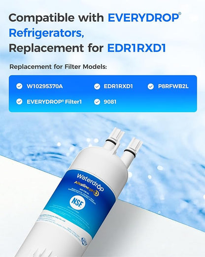 Waterdrop Alkaline W10295370A Replacement for Filter 1, EDR1RXD1, EDR1RXD1B, WD-F38, Enhances pH Refrigerator Water Filter, 2 Pack