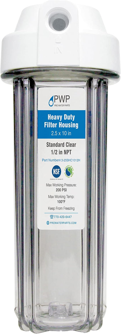 Pro Water Parts Clear RV Filter Housing with High Efficiency Activated Carbon Filter 2.5X10 1/2" NPT Ports Replaces FRE-10H
