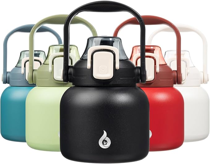 BJPKPK Insulated Water Bottles with Straw, 20 oz Cute Water Bottles with Handle, BPA Free Stainless Steel Metal Jug, Easy Carry Flasks for Men & Women, Black