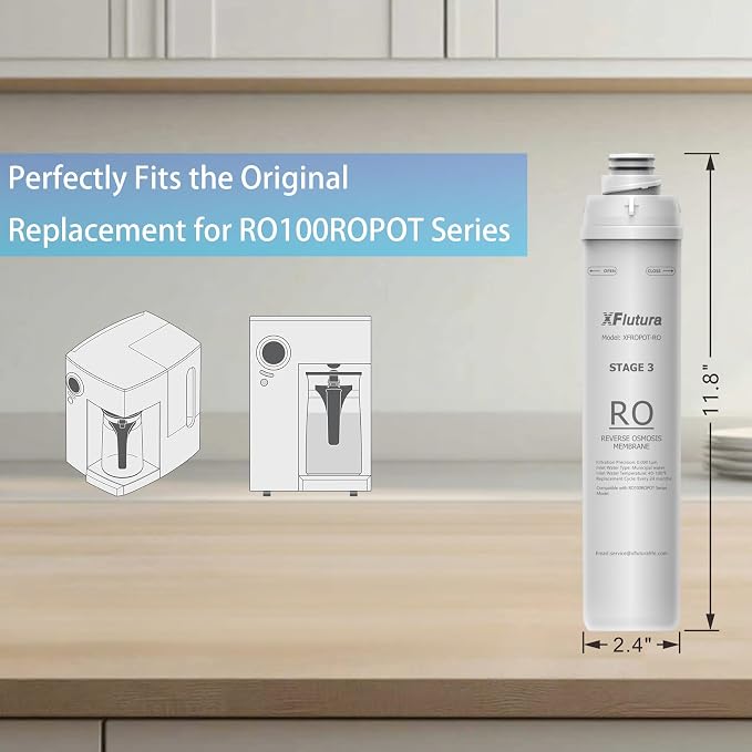 RO100ROPOT Series RO Fliter Replacement Cartridge Compatible with Bluevua RO100ROPOT, RO100ROPOTUV Series Water Filter, 2-Year Replacement Cartridge, 3rd Stage (1 Pack)