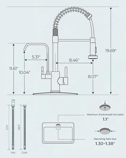 FORIOUS Black Kitchen Faucet with Purfied Water Filter, 2 in 1 Commercial Stainless Steel Pull Down Sink Faucet and Drinking Water Faucet 2 Handle for Pot Filler Kitchen Sink Farmhouse Bar