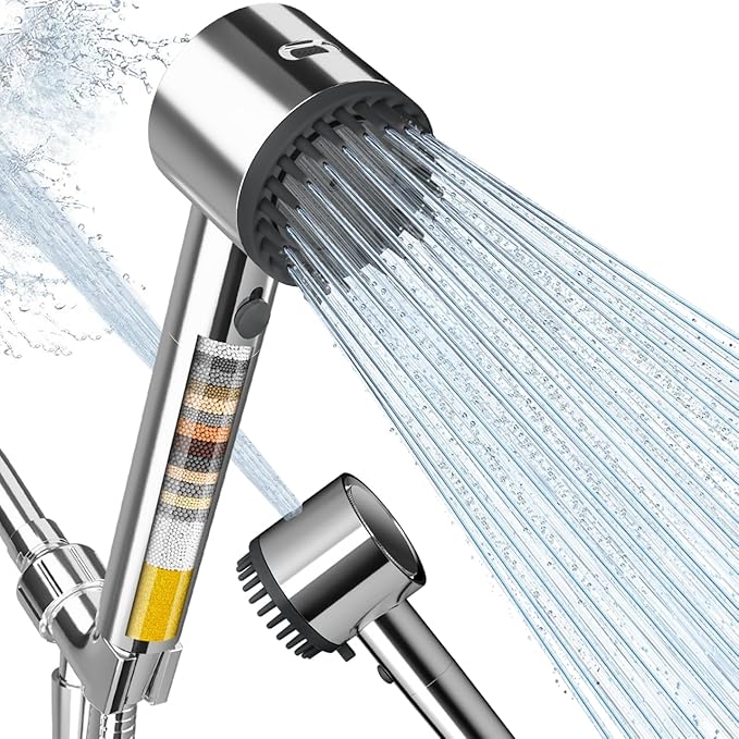 Cobbe Ion Drops Filtered Shower Head with Handheld, High Pressure 4+1 Spray Mode Showerhead with Filters, Built-in Power Wash for Hard Water - Remove Chlorine - Reduces Dry Itchy Skin, Chrome