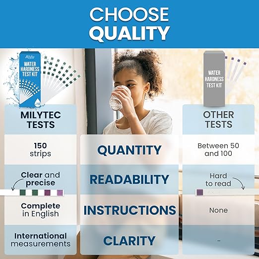 Water Hardness Test Kit 150 Strips – Accurate Water Hardness Test Strips for Home, Pool, Spa, Softener, Drinking Water – Easy-to-Use Hard Water Calcium Testing Strips
