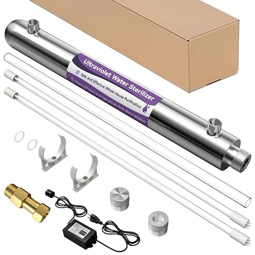 UV Water Filter System Whole House, 55W Home Water Filteration System with Smart Flow Sensor Switch & Digital Ballast with Display, 12 GPM, 3/4” MNPT Filter System for Well & City Water + 1 Extra Lamp