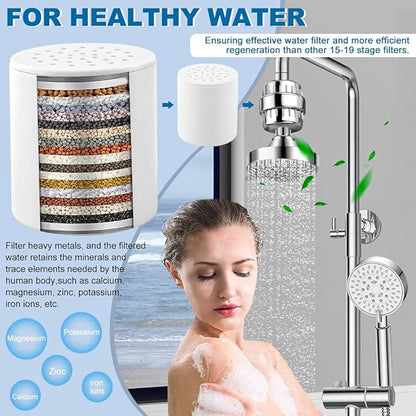 4 Pack 20 Stage Shower Head Filter Universal Replacement Cartridge with Sealing Tapes for Water Soften, Remove Heavy Metals, Iron, Other Sediments