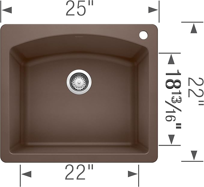 BLANCO, Café Brown 440208 DIAMOND SILGRANIT Drop-In or Undermount Kitchen Sink, 25" X 22"