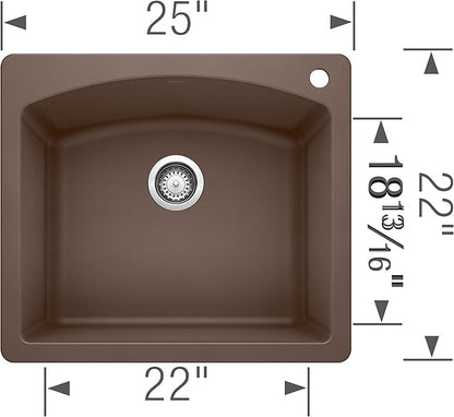 BLANCO, Café Brown 440208 DIAMOND SILGRANIT Drop-In or Undermount Kitchen Sink, 25" X 22"