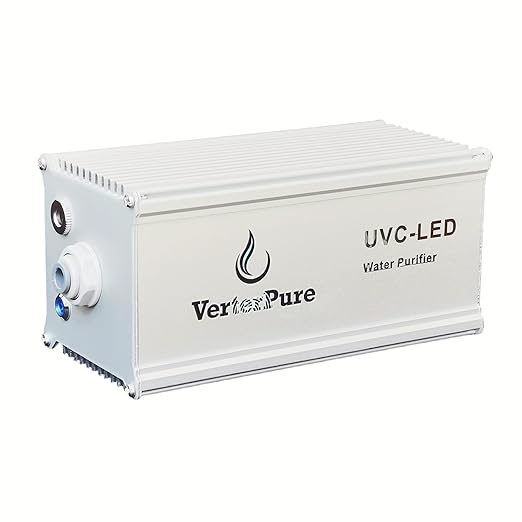 VP2 Mini UV-C LED Ultraviolet Water Filter Purifier, Reduce up to 99.99% of Contaminants at Flow Rate 0.52GPM, Smart On/Off Switch, 12V DC for RV Boats Off-Grid Livings, Mercury Free