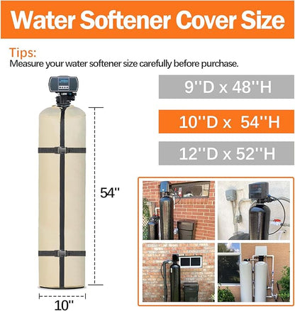 Water Softener Cover Outdoor, 3 Layers Insulation Water Softener Tank Jacket, Heavy Duty Outdoor Insulated Water Softener Tank Cover, Water Softener Covers for Outside Units, 10''D x 54''H- Beige