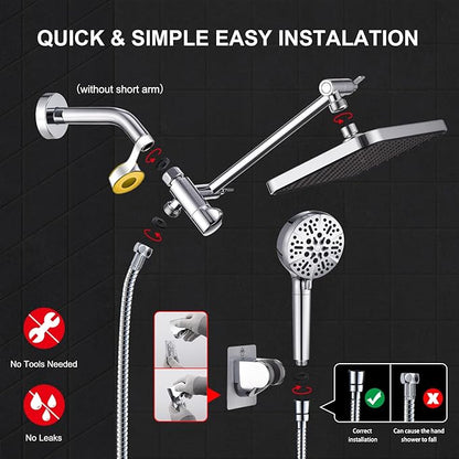 Tandem Shower Head with Filters-14'' Rainfall ShowerHead,Filtered Power Wash Handheld for Hard Water,High Pressure Output, Reduces Dry Itchy Skin, Improves Condition of Your Body, Hair