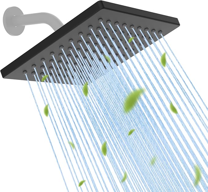 Hibbent cUPC Certified Metal Rain Shower Head, 6'' High Pressure Rainfall Shower Head, Square Bathroom Waterfall Shower Heads, High Flow Fixed Showerheads with Adjustable Brass Ball Joint, Matte Black