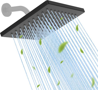 Hibbent cUPC Certified Metal Rain Shower Head, 6'' High Pressure Rainfall Shower Head, Square Bathroom Waterfall Shower Heads, High Flow Fixed Showerheads with Adjustable Brass Ball Joint, Matte Black