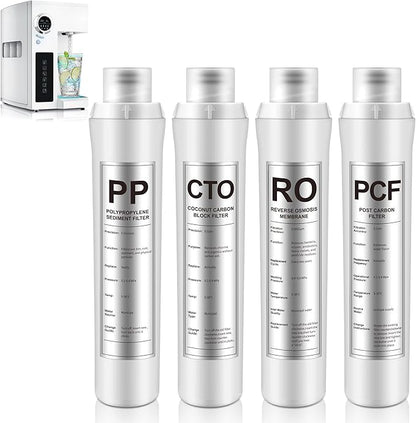 4 Pack Water Filter Replacement Compatible with Bluevua RO100ROPOT, Water Filters Set, 1 PP, 1 CTO, 1 RO, 1 PCF, Improved Drink Quality, Easy to Replace for Household Daily Use