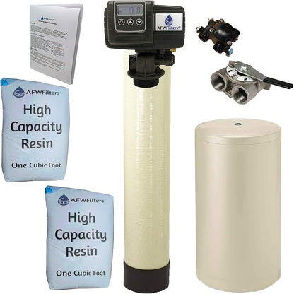 AFWFilters 2 cubic Foot (64k) Whole Home Water Softener with High Capacity Resin, 1" Stainless Steel FNPT Connection, and Almond Tanks