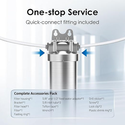 Waterdrop BS08 Under Sink Water Filtration System with Dedicated Faucet | Reduces Chlorine, Heavy Metals, Bad Taste & Odor, Stainless Steel Water Filter System, NSF/ANSI 42 Certified, 1 Year
