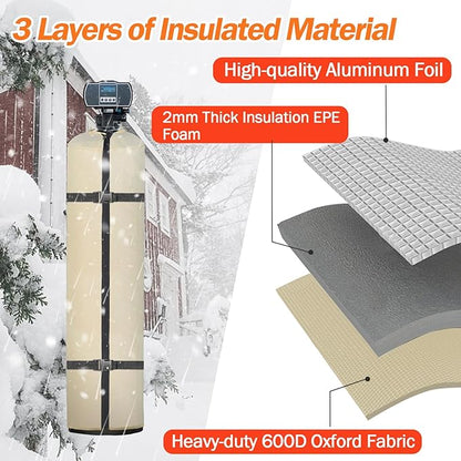 Water Softener Cover Outdoor, 3 Layers Insulation Protective Tank Jacket, Heavy Duty Water Softener Covers for Outside Units, 12''D x 52''H- Beige